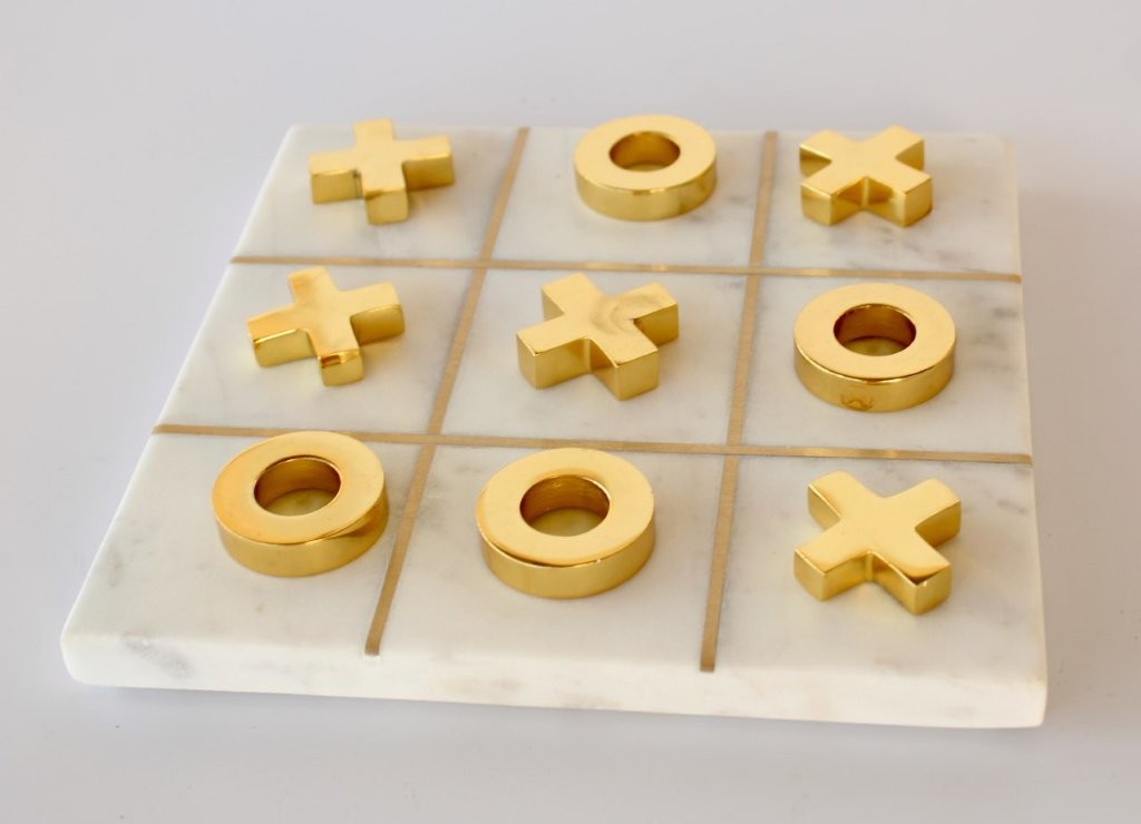 White Marble & Brass Noughts & Crosses